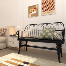 HLR Farmhouse Entryway Bench, Spindle Back Support Wood Dining Benches for Living Room, Mudroom, Black