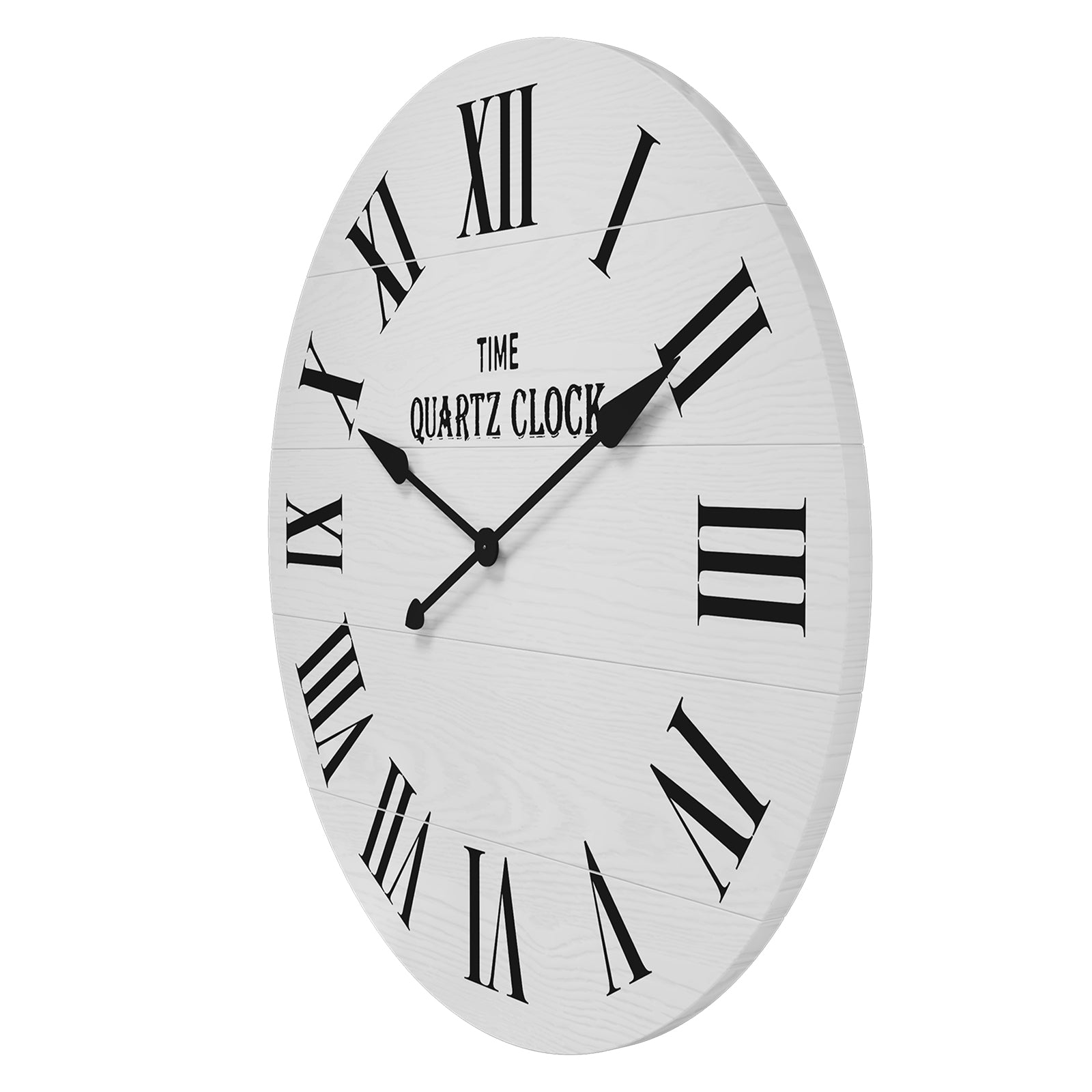 HLR 35.5” Farmhouse Large Shiplap Round Wall Clock with Roman Numeral for Living Room Decor, White