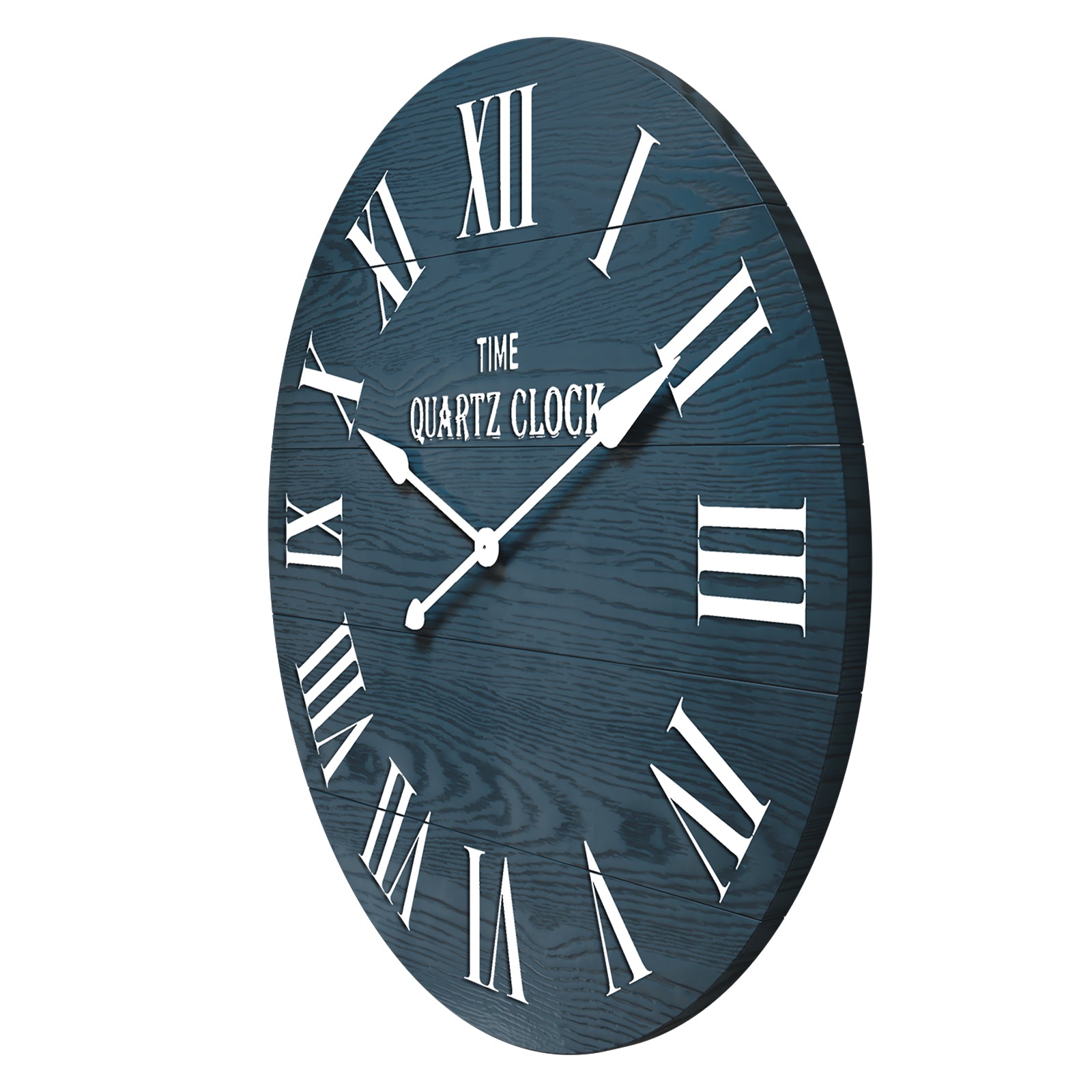 HLR 35.5” Farmhouse Large Shiplap Round Wall Clock with Roman Numeral for Living Room Decor, Navy Blue