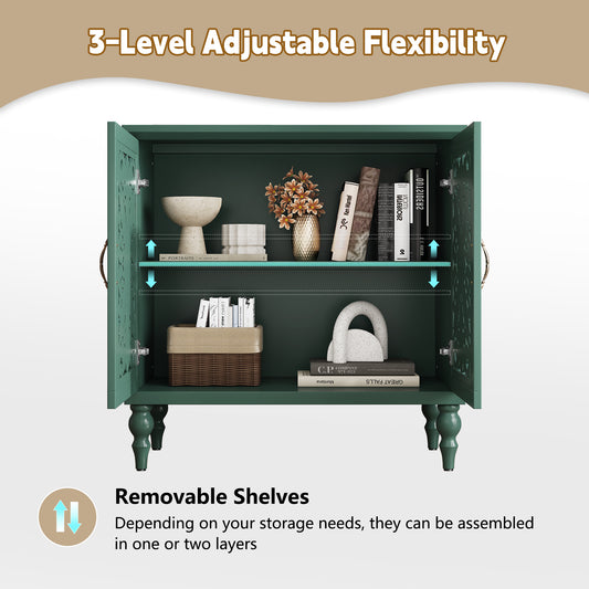 HLR 31.5" Mid Century Retro Sideboard Buffet Cabinet 2 Door, Accent Cabinet for Dining Room,Green