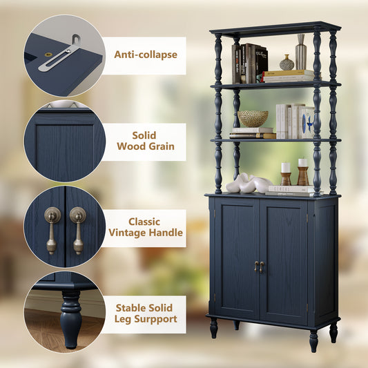 CBJCBJ 77.5" Retro Bookcase with Storage Cabinet and Removable Display Shelf, Suitable for Living Room, Study Room,Blue