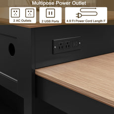 CBJCBJ Modern Extendable Kitchen Islands on Wheels with Power Outlet, Dining Table Cart with 4 Doors Storage, Black
