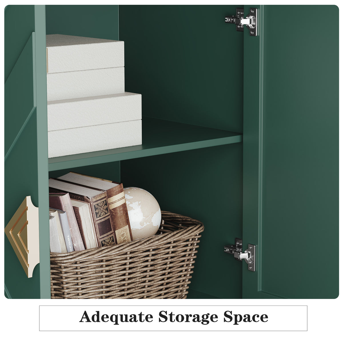 HLR 58" Modern Accent Sideboard Cabinet, 4 Doors, Adjustable Shelves, Fluted Storage Cabinet, Green