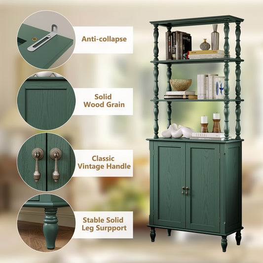 CBJCBJ 77.5" Retro Bookcase with Storage Cabinet and Removable Display Shelf, Suitable for Living Room, Study Room,Green