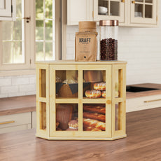 HLR Double Layer Bamboo Bread Box for Kitchen Counter, Large Capacity Bread Storage Bin with Acrylic Door,Brown
