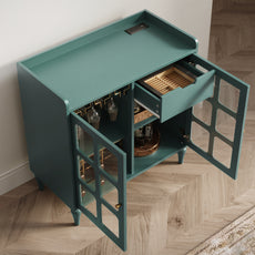 CBJCBJ Modern Wine Cabinet with Power Outlet and Glass Doors Sideboard Storage for Dining and Living Room,Green
