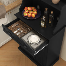 HLR 54" Kitchen Pantry Cabinet with Door & Shelves, Sideboard Buffet Cabinet with Microwave Stand for Dining Room, Black