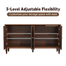 CBJCBJ Mid-Century 58'' Wood 4 Door Sideboard Buffet Cabinet for Living Dining & Bedroom (Brown)