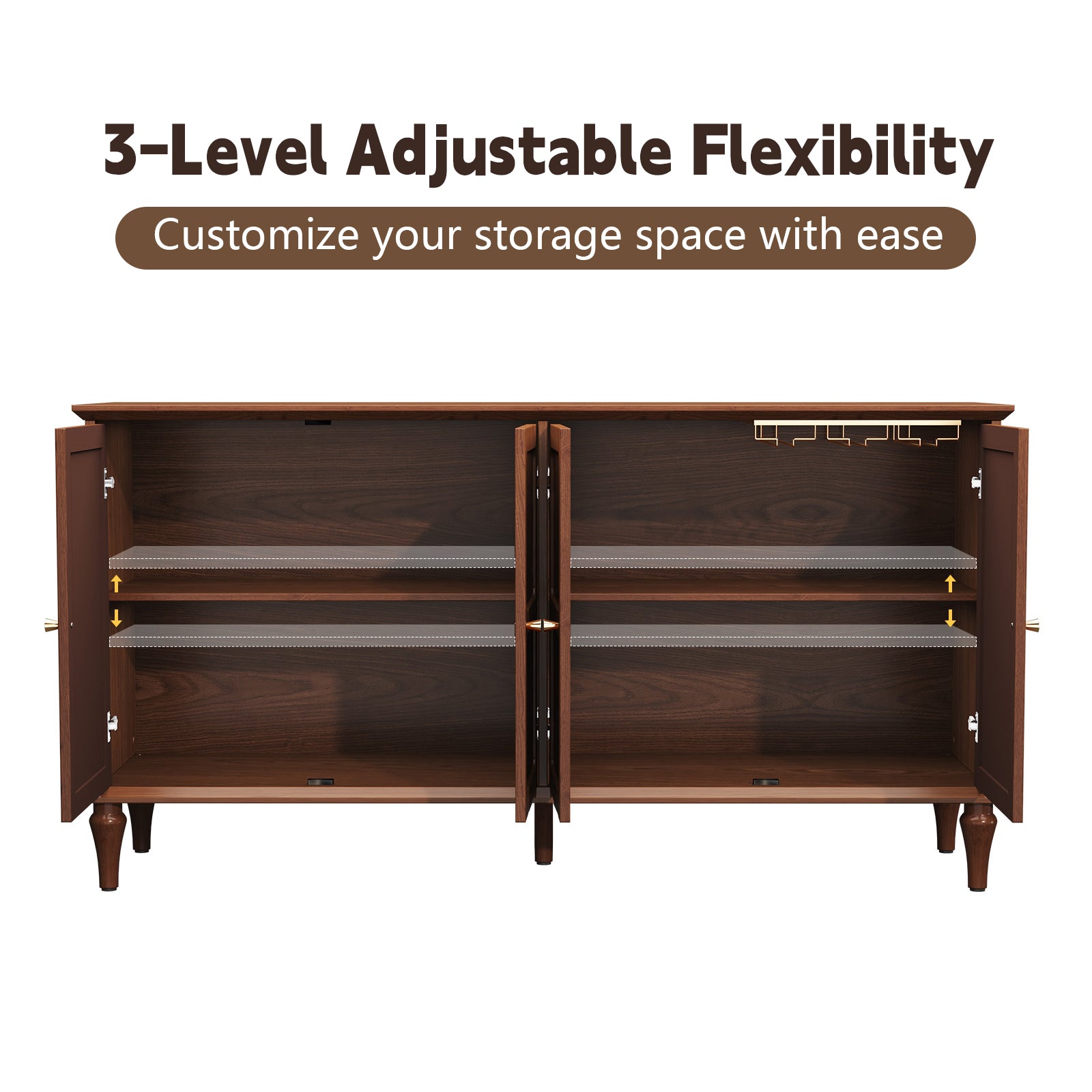 CBJCBJ Mid-Century 58'' Wood 4 Door Sideboard Buffet Cabinet for Living Dining & Bedroom (Brown)