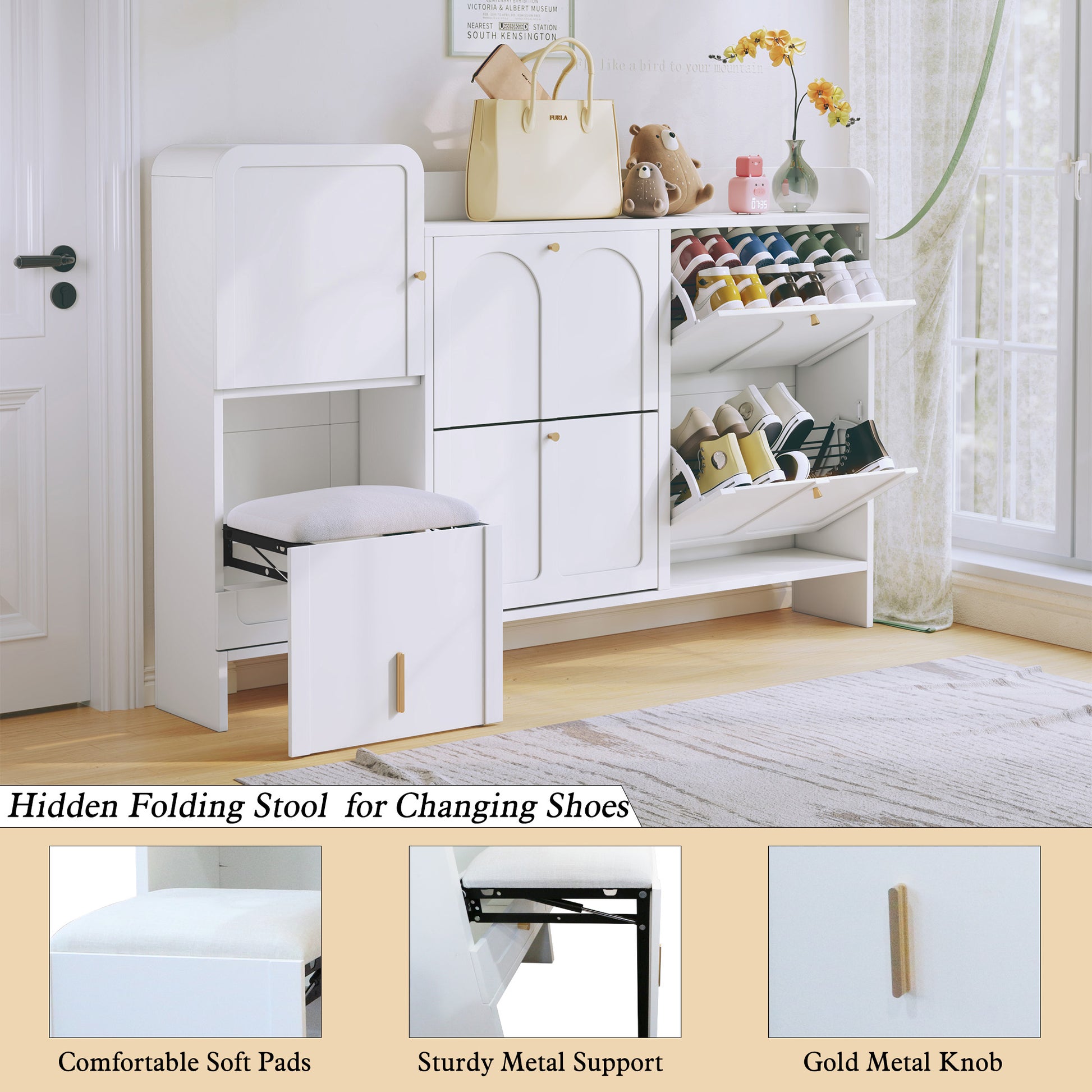 HLR® Modern Large Shoe Cabinet with 4 Flip Drawers