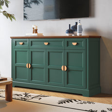 CBJCBJ Modern 60" Large Sideboard Storage Cabinet with Drawers, Farmhouse Wooden Coffee Bar, Green