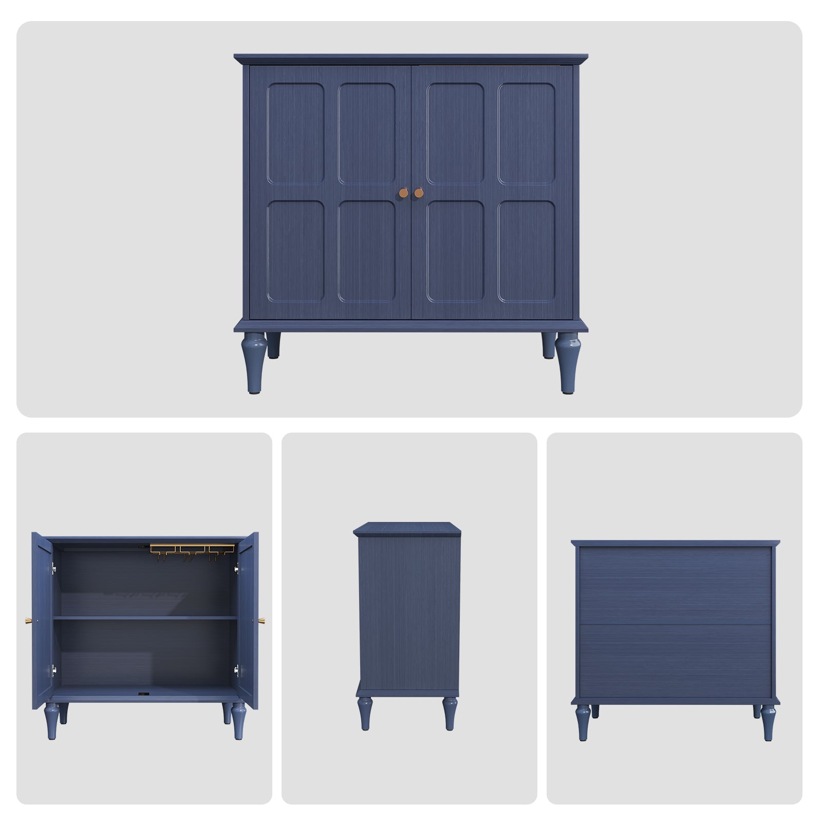 HLR 31.4" W Mid-Century 2 Door Credenzas & Sideboards With Adjustable Shelves, Navy Blue