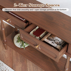 HLR 41" Mid Century Console Tables, Entryway Tables with 2 Drawers, 10 Mins Assembly, Brown