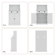 HLR Farmhouse Kitchen Pantry Cabinet with Microwave Stand, 54" Coffee Bar Storage Cabinet, White