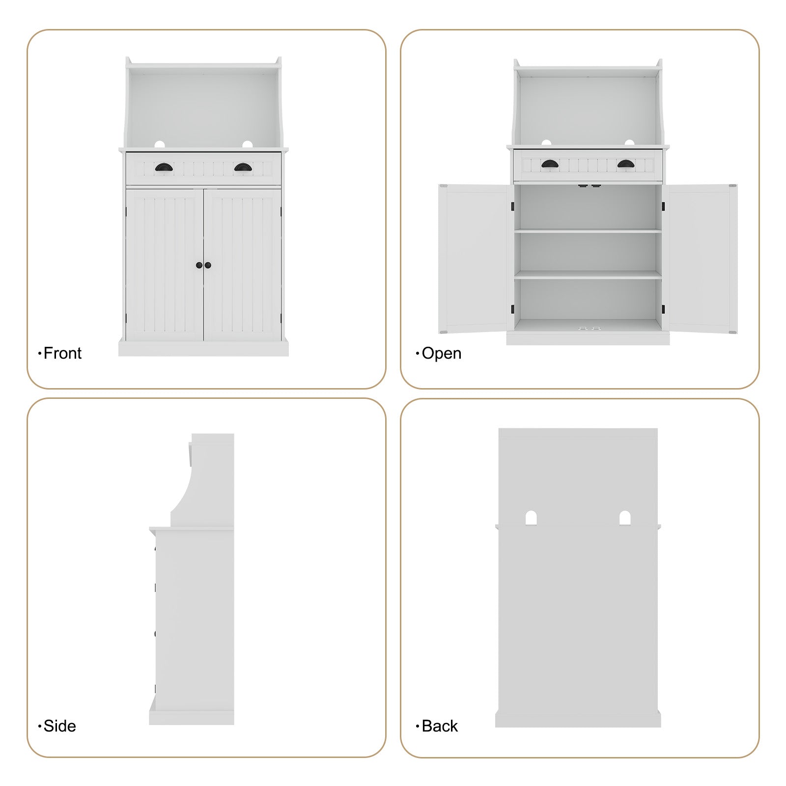 HLR Farmhouse Kitchen Pantry Cabinet with Microwave Stand, 54" Coffee Bar Storage Cabinet, White