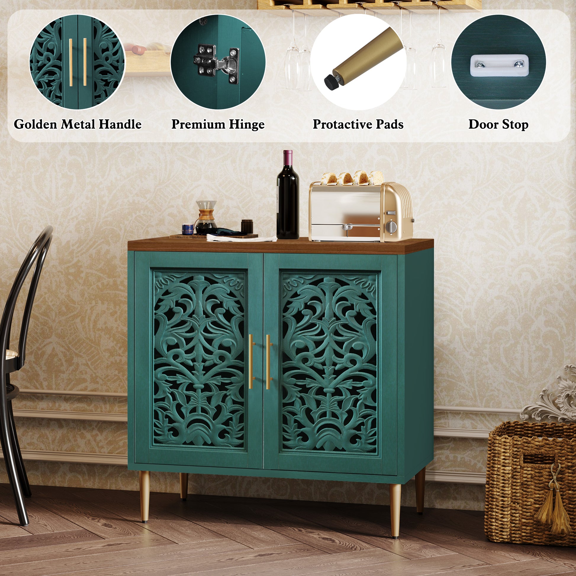 HLR 31.4" Accent Cabinet, 2 Doors Sideboards and Buffets Cabinet with Storage for Living Room, Green