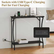 CBJCBJ Narrow Console Table with Charging Station, 2-Tier Simple Entryway Table for Living Room Hallway,Black