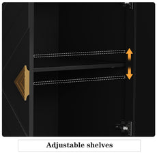 HLR 58" Modern Accent Sideboard Cabinet, 4 Doors, Adjustable Shelves, Fluted Storage Cabinet, Black