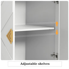HLR 58" Modern Accent Sideboard Cabinet, 4 Doors, Adjustable Shelves, Fluted Storage Cabinet, White