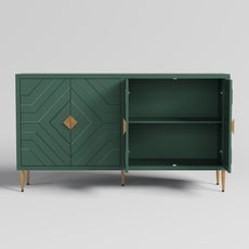 HLR 58" Modern Accent Sideboard Cabinet, 4 Doors, Adjustable Shelves, Fluted Storage Cabinet, Green