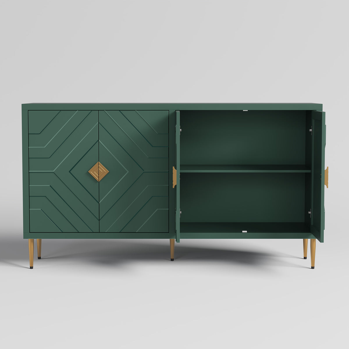 HLR 58" Modern Accent Sideboard Cabinet, 4 Doors, Adjustable Shelves, Fluted Storage Cabinet, Green