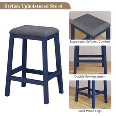 HLR Farmhouse Dining Table Set for 2, Small Kitchen Table Chairs Set of 2 with Tufted for Apartment, Blue