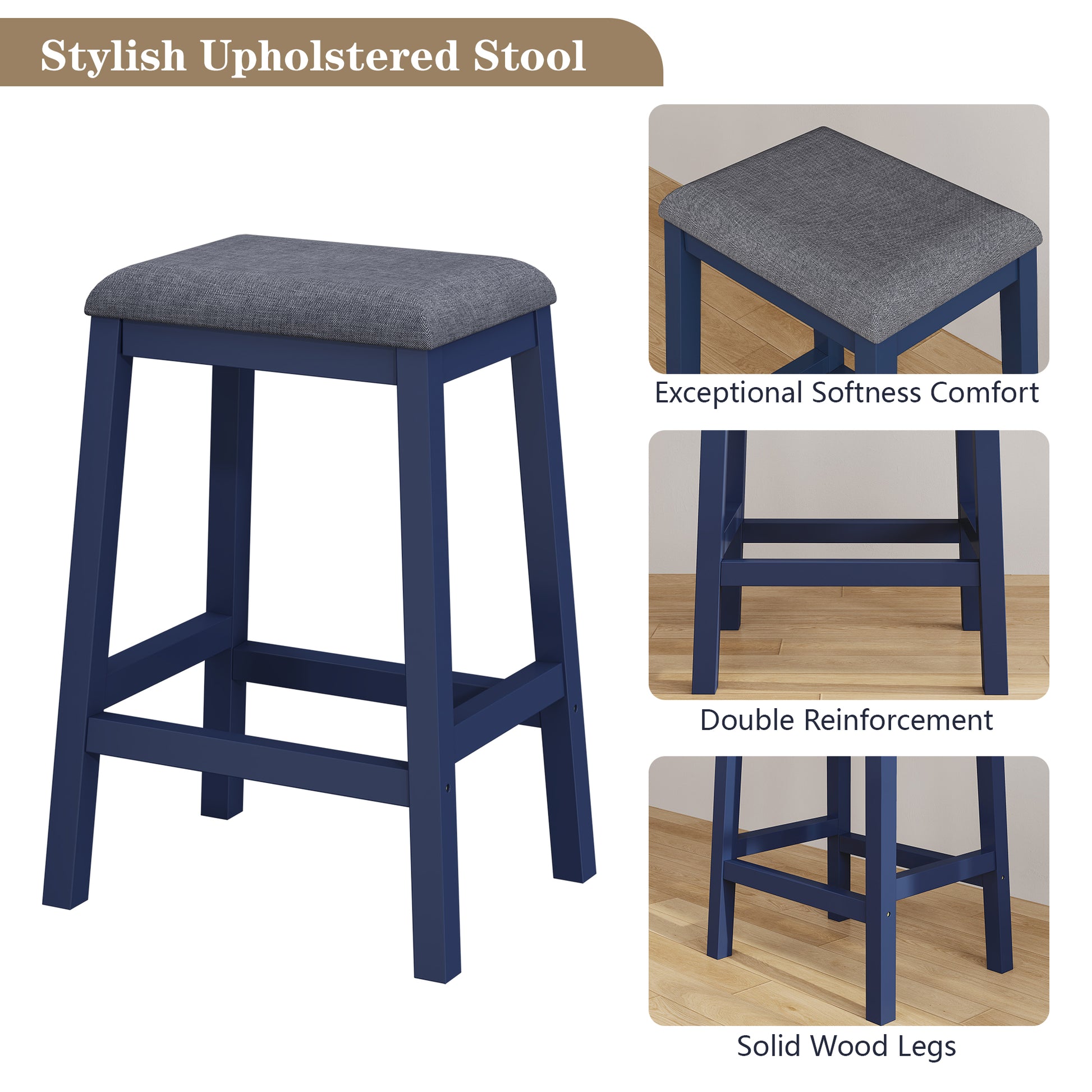 HLR Farmhouse Dining Table Set for 2, Small Kitchen Table Chairs Set of 2 with Tufted for Apartment, Blue