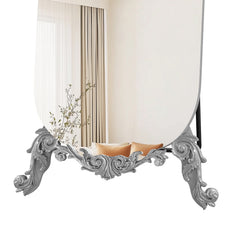 CBJCBJ Retro Carved Frameless Full-Length Mirror, High-Definition Explosion-Proof Bedroom Dressing Mirror,Silver