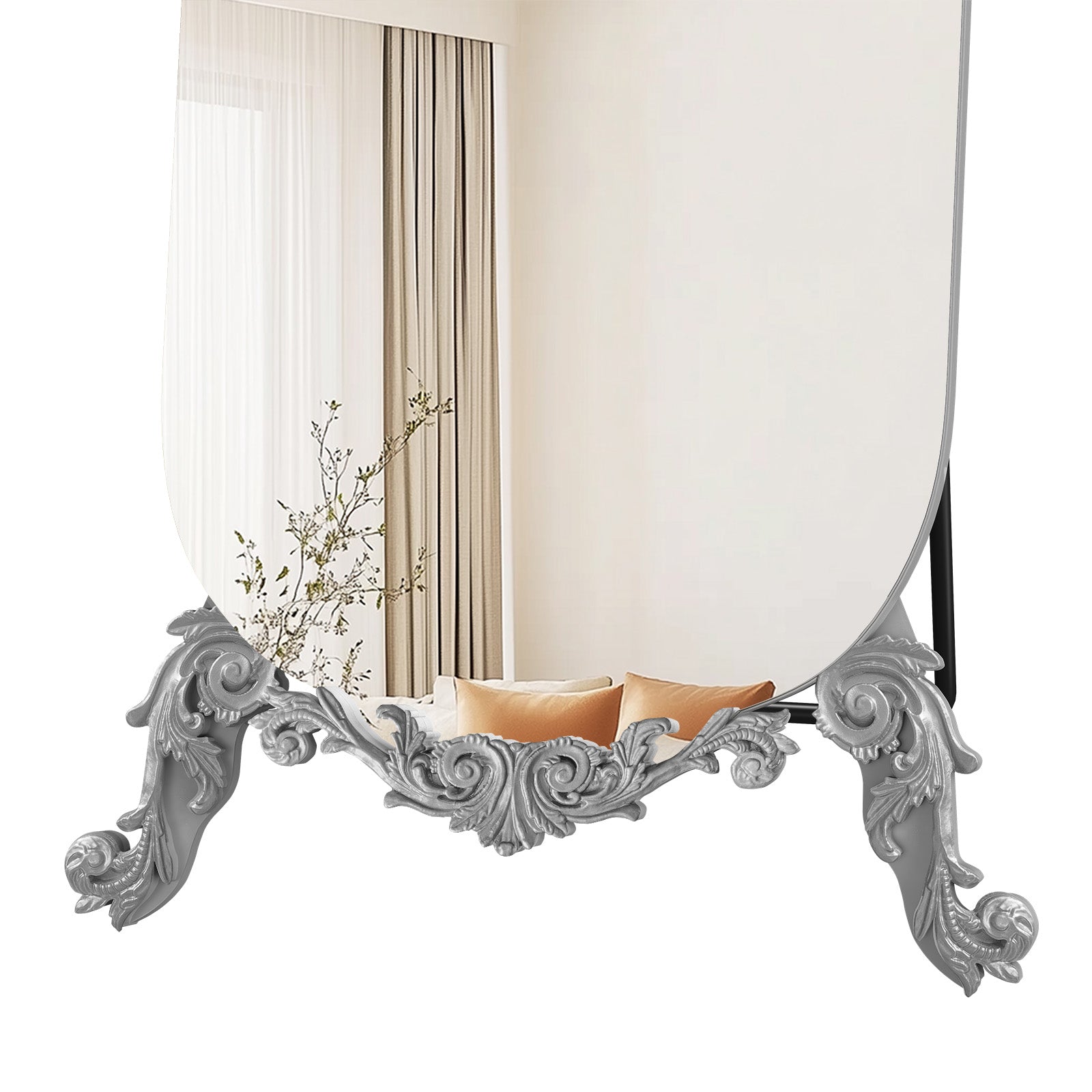 CBJCBJ Retro Carved Frameless Full-Length Mirror, High-Definition Explosion-Proof Bedroom Dressing Mirror,Silver