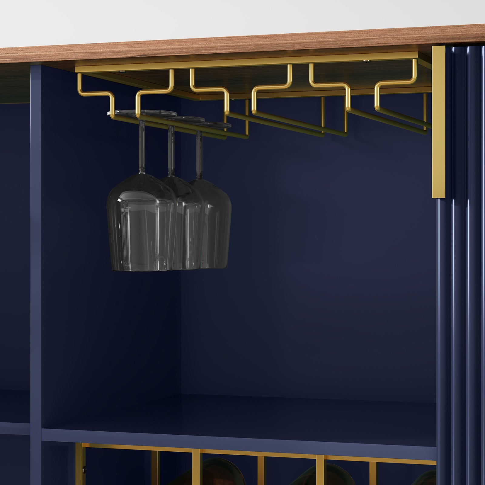 CBJCBJ 47" Modern Storage Wine Bar Cabinet with Cup Holder and Wine Rack for Dining,Blue