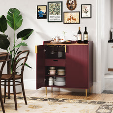 CBJCBJ Modern Wine Cabinet, Home Bar Cabinet with Storage Drawers and Wine Rack, Kitchen Sideboard,Red