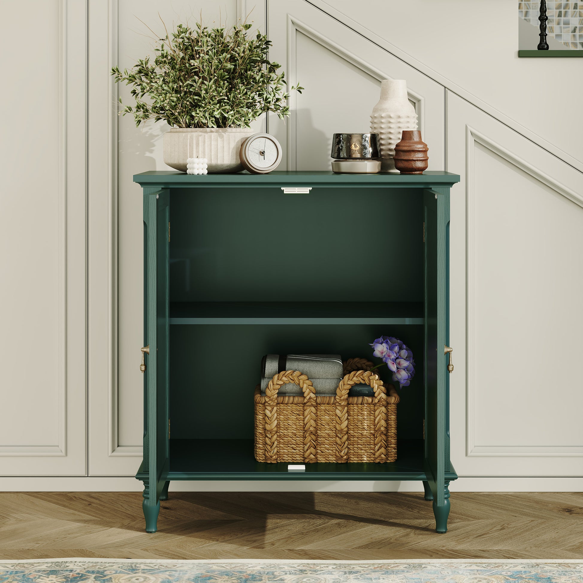 HLR 31.5'' Large Sideboard Buffet Cabinet with Storage, 2 Doors Modern Credenza Table for Living Room, Green