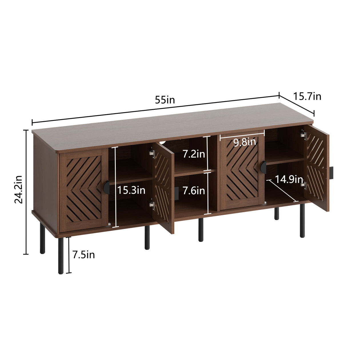 HLR Mid Century Modern 55" TV Stand for 65 Inch TV, Entertainment Center with Storage, Brown