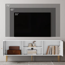 HLR 67 In Fluted TV Stand for TVs Up to 75 Inch, Mid Century Modern Entertainment Center with Storage, White