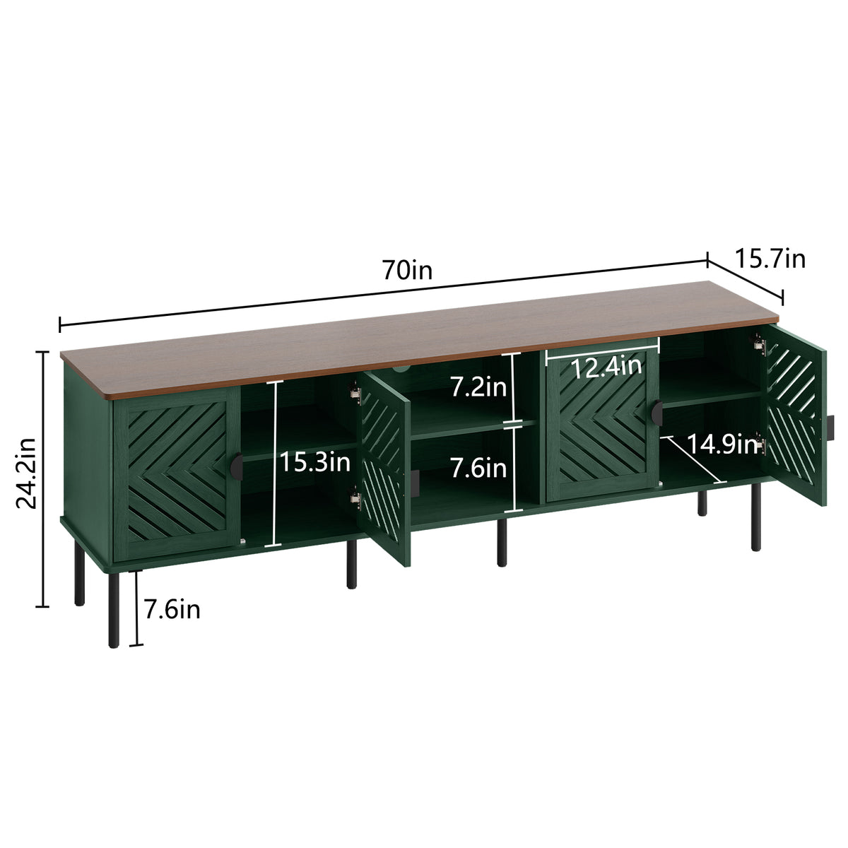 HLR Mid Century Modern 70" Large TV Stand for 80 Inch TV, Entertainment Center with Storage, Green