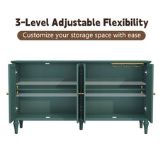 CBJCBJ Mid-Century 58" 4-Door Wood Sideboard Buffet Cabinet with Adjustable partition ，for Dining Room，Green