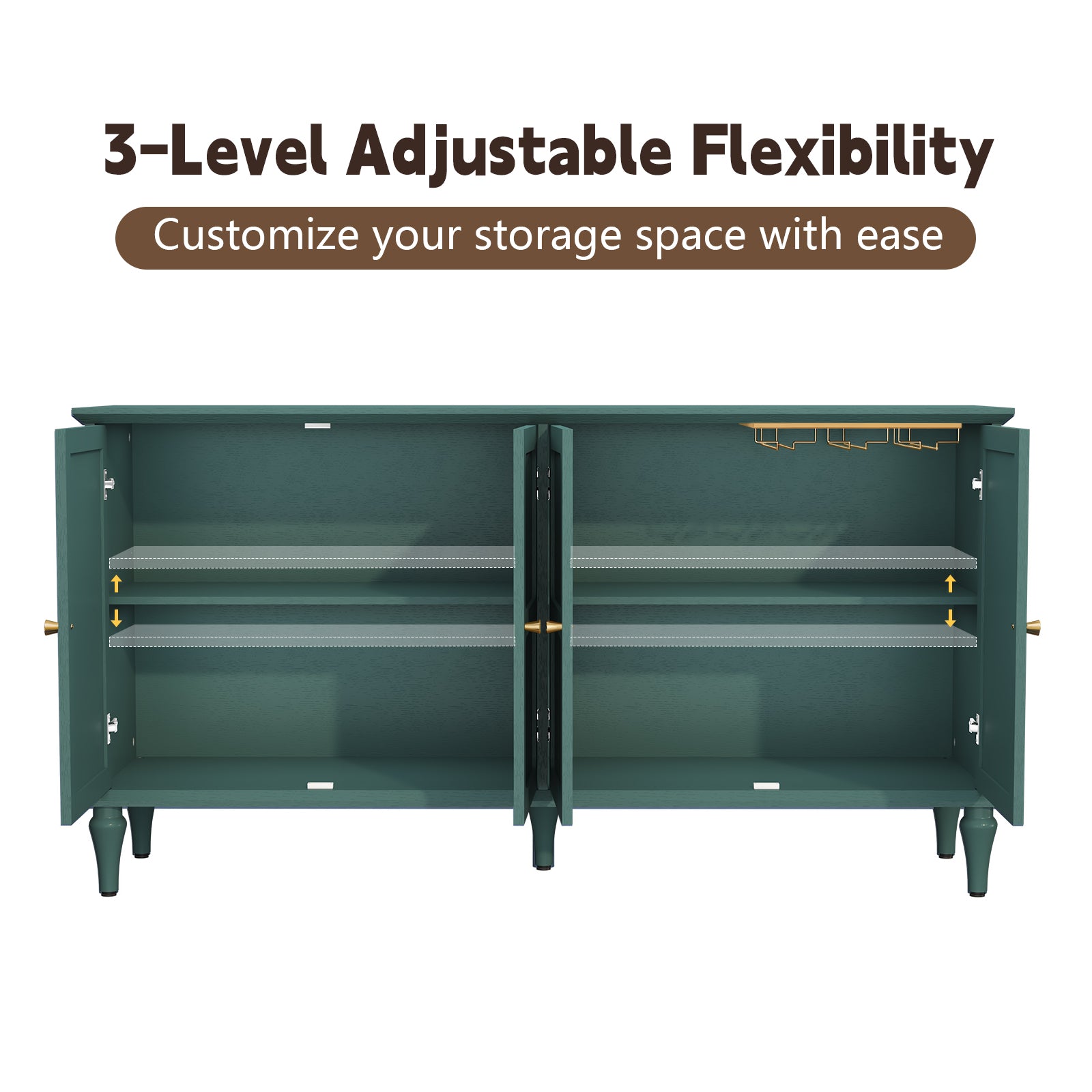 CBJCBJ Mid-Century 58" 4-Door Wood Sideboard Buffet Cabinet with Adjustable partition ，for Dining Room，Green