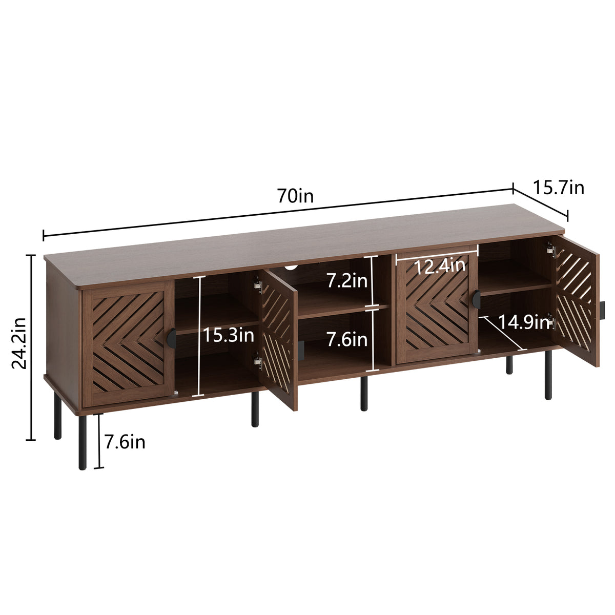 HLR Mid Century Modern 70" Large TV Stand for 80 Inch TV, Entertainment Center with Storage, Brown