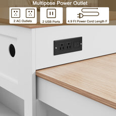 CBJCBJ Modern Extendable Kitchen Islands on Wheels with Power Outlet, Dining Table Cart with 4 Doors Storage, White