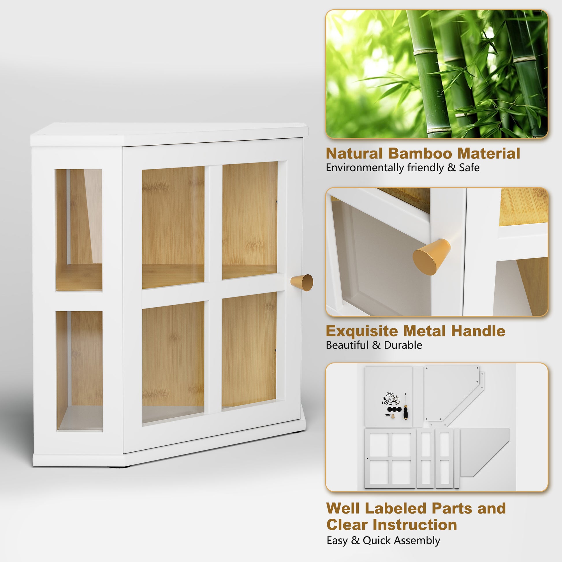 CBJCBJ Bamboo Bread Box, 2-Tier Countertop Storage Rack, Modern Retro Pantry Decor,White