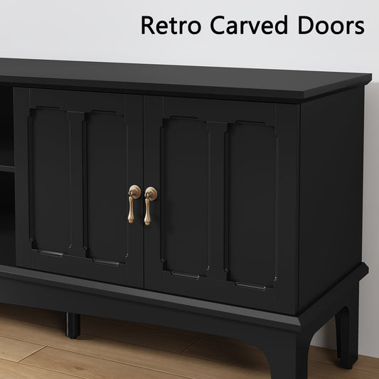 CBJCBJ Retro 67" TV Stand for TVs up to 70", Living Room Entertainment Center with 4 Door Storage Cabinet,Black