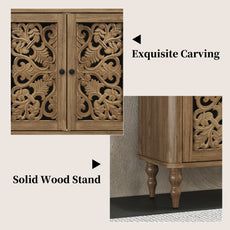 HLR 63" Mid Century Rounded Corners Sideboards Buffets Cabinet with 4 Doors Storage for Kitchen Dining, Brown