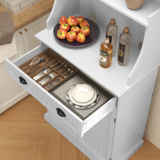 HLR Farmhouse Kitchen Pantry Cabinet with Microwave Stand, 54" Coffee Bar Storage Cabinet, White