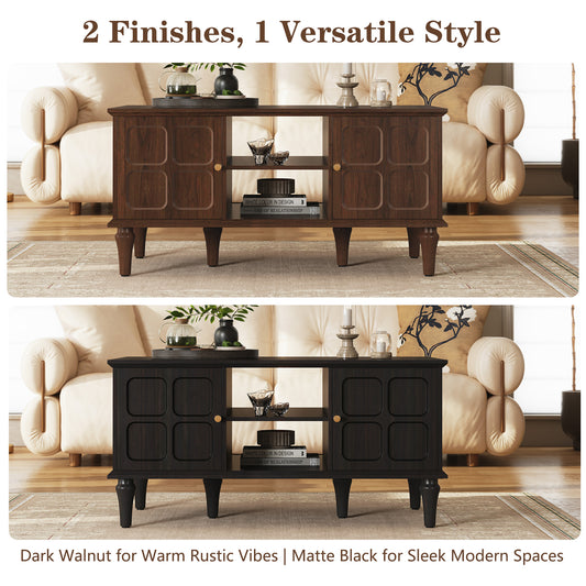 CBJCBJ Mid-Century Coffee Table,Living Room Center Table with 4-Door Storage and Open Storage, Black