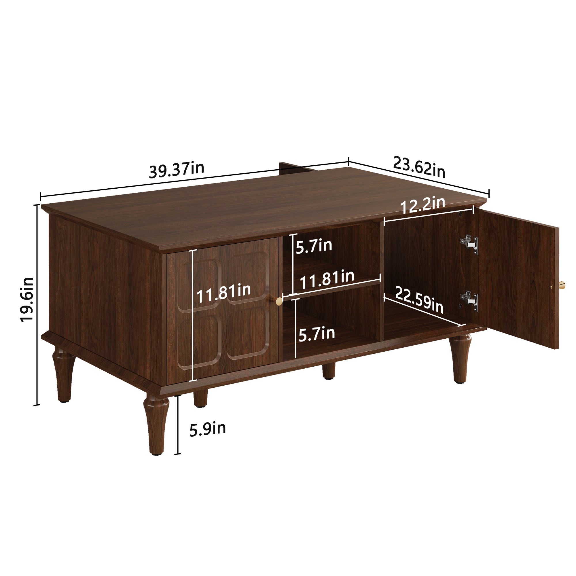 HLR 39.4" Mid Century Coffee Table with Storage, Wood Center Table with Open Shelves for Living Room, Brown