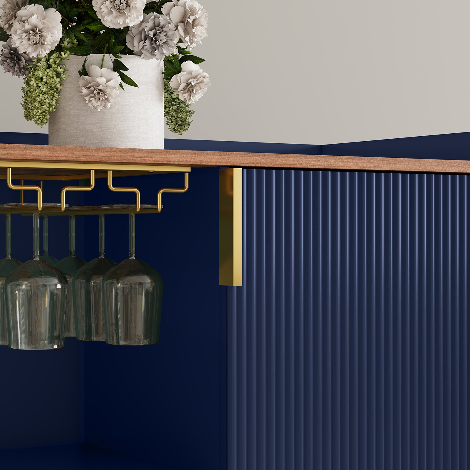 HLR 47.2" Coffee Wine Bar Cabinet with 2 Door, Modern Buffet Sideboard Table for Dining Room, Navy Blue