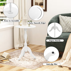 HLR Round Small End Table, Wooden Pedestal Side Coffee Table, Vintage Accent Nightstand for Living Room, Bedroom, Entryway, White