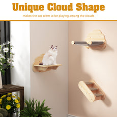 CBJCBJ Solid Wood Cat Wall Mounts Shelves Perches Set, Sleeping Playing Lounging Climbing Wall-mounted Cat Tree House for Multiple Cats, 3-Piece
