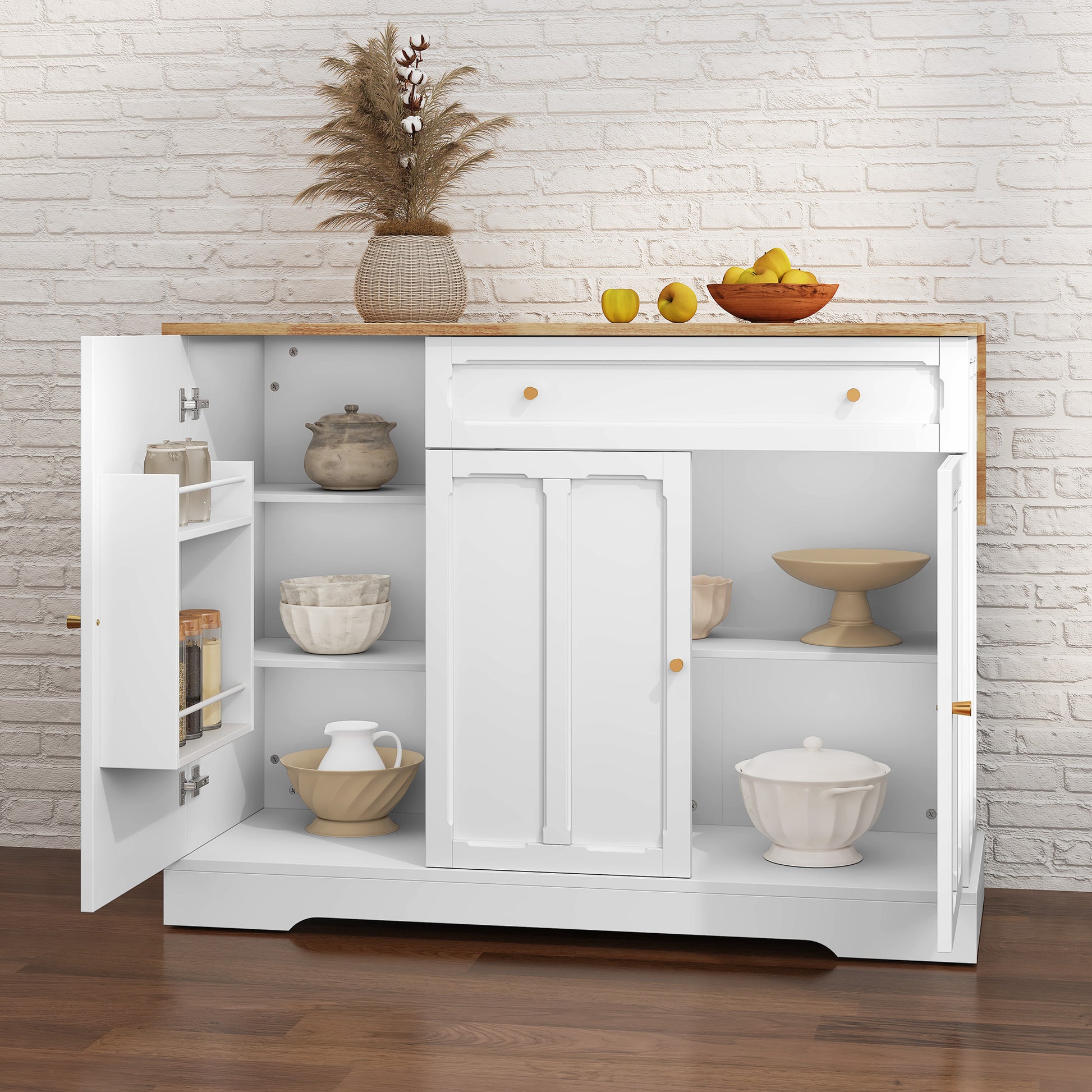 CBJCBJ 47.2" Modern Rolling Kitchen Island with Drop Leaf, Kitchen Cart with Storage, White