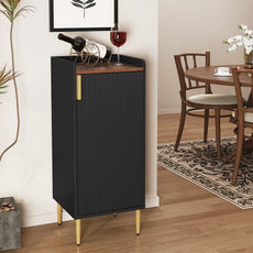 HLR 38" Modern Wine Bar Cabinet with Door Storage, Wood Credenza Buffet Cabinet with Wine Glass Rack, Black